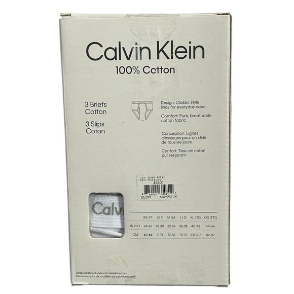 Calvin Klein Men's 100% Cotton Classic Fit Briefs White 3 pack 44-46"  - XXL - Picture 2 of 4